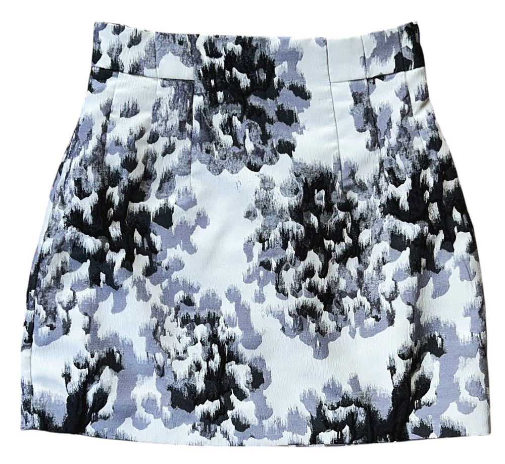 H&M Textured Print Lined Black White & Gray A-Line Mini Skirt Women's 8